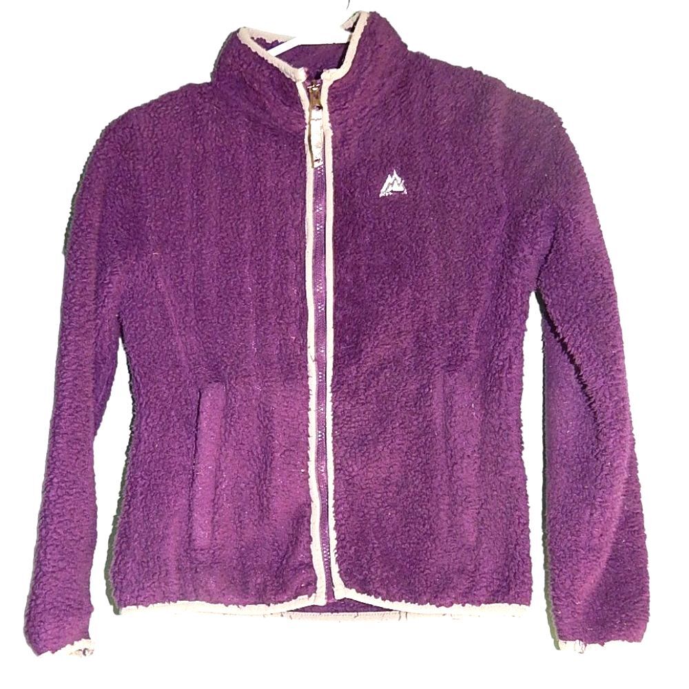 Snozu Girls Large Dark Purple Faux Fur Fuzzy Sherpa Zip Jacket Shacket
